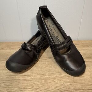Merrell Plaza Bandeau‎ Black Shoes Women 9.5 Leather Mary Jane Comfort Wedge